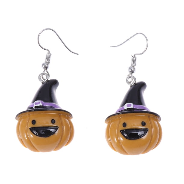 Un par de aretes de Halloween Funny Ear Studs personalidad exagerada sonrisa cara calabaza con sombrero ganchos para las mujeres niñas