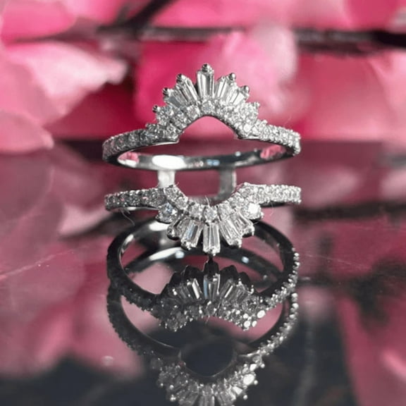 0.88Ct. Baguette Ring Guard- 925 Sterling Silver Wedding Ring Enhancer Wrap