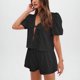 thumbnail image 2 of Camisas de Color Sólido para Mujeres Verano Manga Corta Cuello en V Cuello Delantero Corbata Camisa Pantalones Cortos Conjunto, 2 of 8