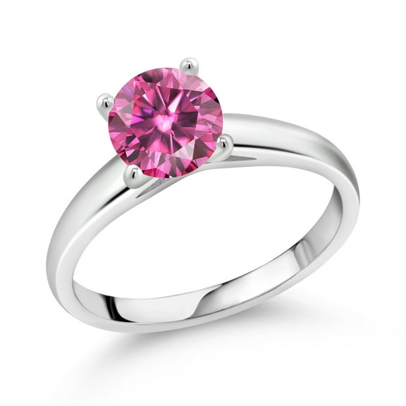 Gem Stone King 10K White Gold Solitaire Ring Pink Round Moissanite (1.20 Cttw) (Size 8)