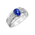 thumbnail image 6 of RYLOS Men's Rings 14K White Gold Ring Classic Designer Style 8X6MM Oval Gemstone & Diamond Ring Blue Star Sapphire Birthstone Rings For Men Size 10, 6 of 7
