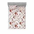 thumbnail image 2 of Ambesonne Floral Fitted Sheet & Pillow Sham Set, Monochrome Rose Leaves, Twinxl, Ruby Beige White, 2 of 3