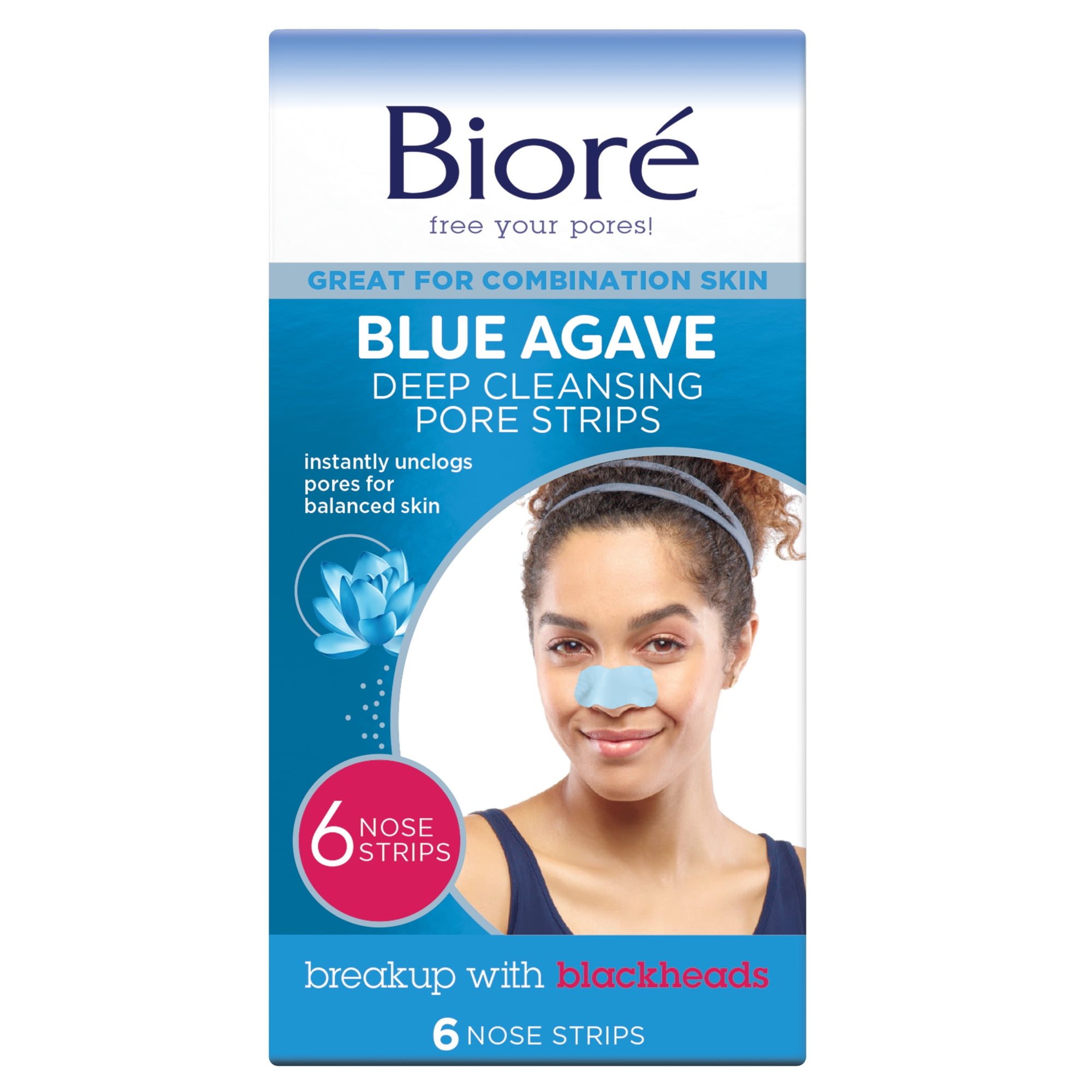 Biore Blue Agave Deep Cleansing Blackhead-Removing Pore Strips, 6ct