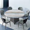 thumbnail image 2 of Elastic Edge Fitted Polyester Round Tablecloths, Vintage Blue White Wood Board Washable Wipeable Table Cover, for Indoor Holiday Family Banquet and Outdoor Patio Use, Fit for 44" Table, 2 of 4