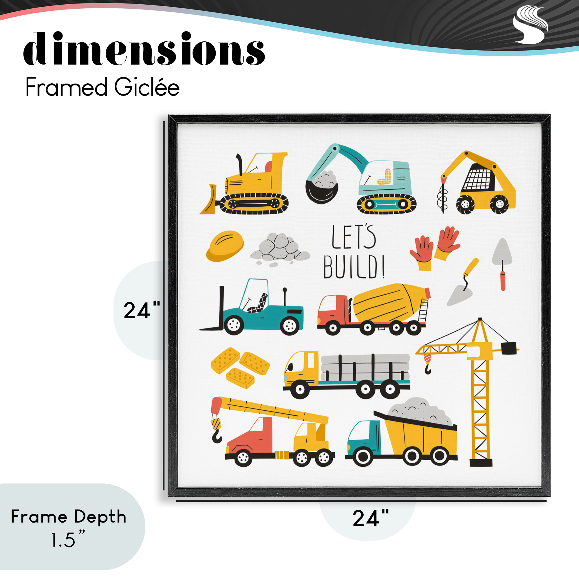 Stupell Industries Let's Build Various Construction Trucks Black Framed Giclee Art, design by Creative Studio