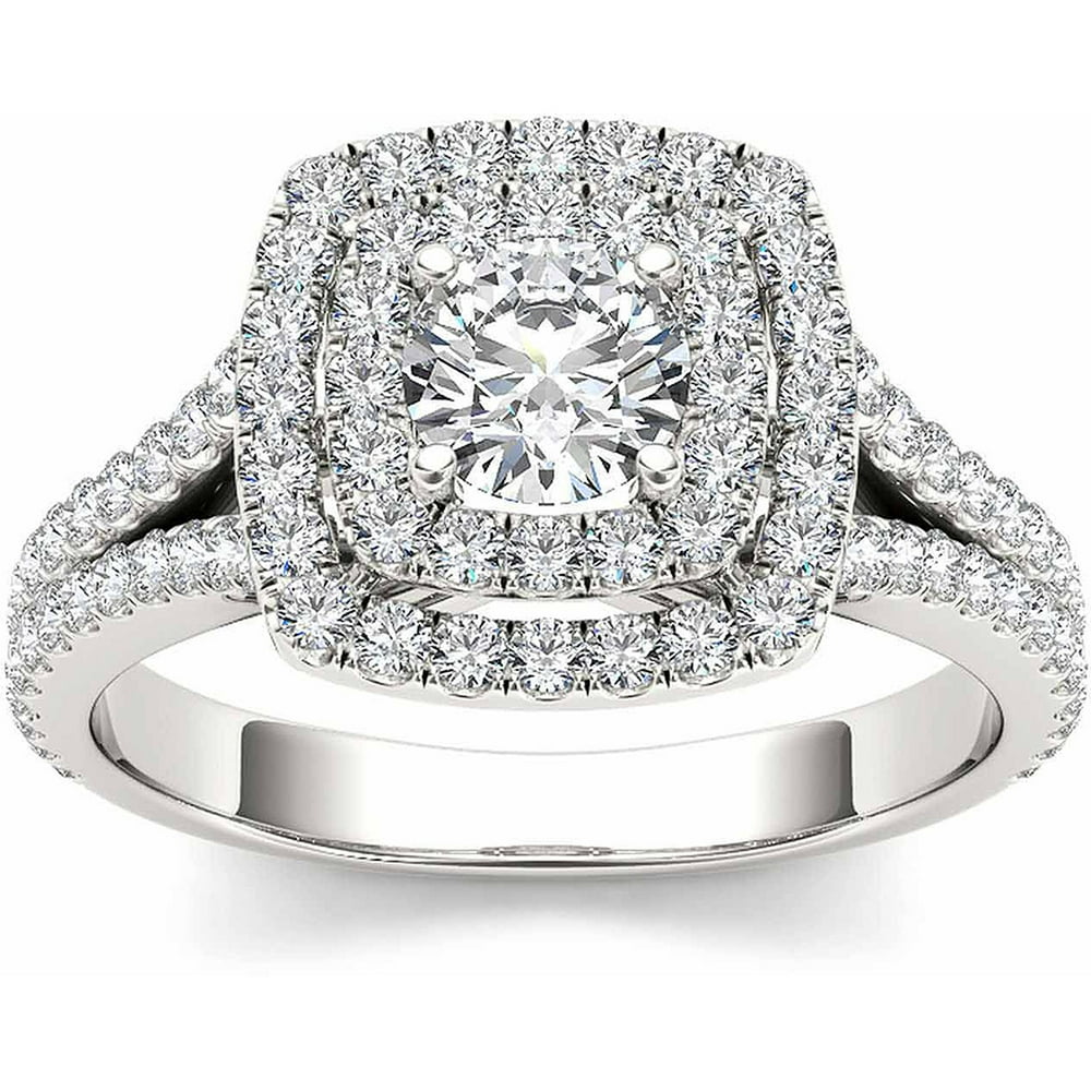 Imperial Diamond 1 Carat T.W. Diamond 10kt White Gold Double Halo Split Shank Engagement Ring