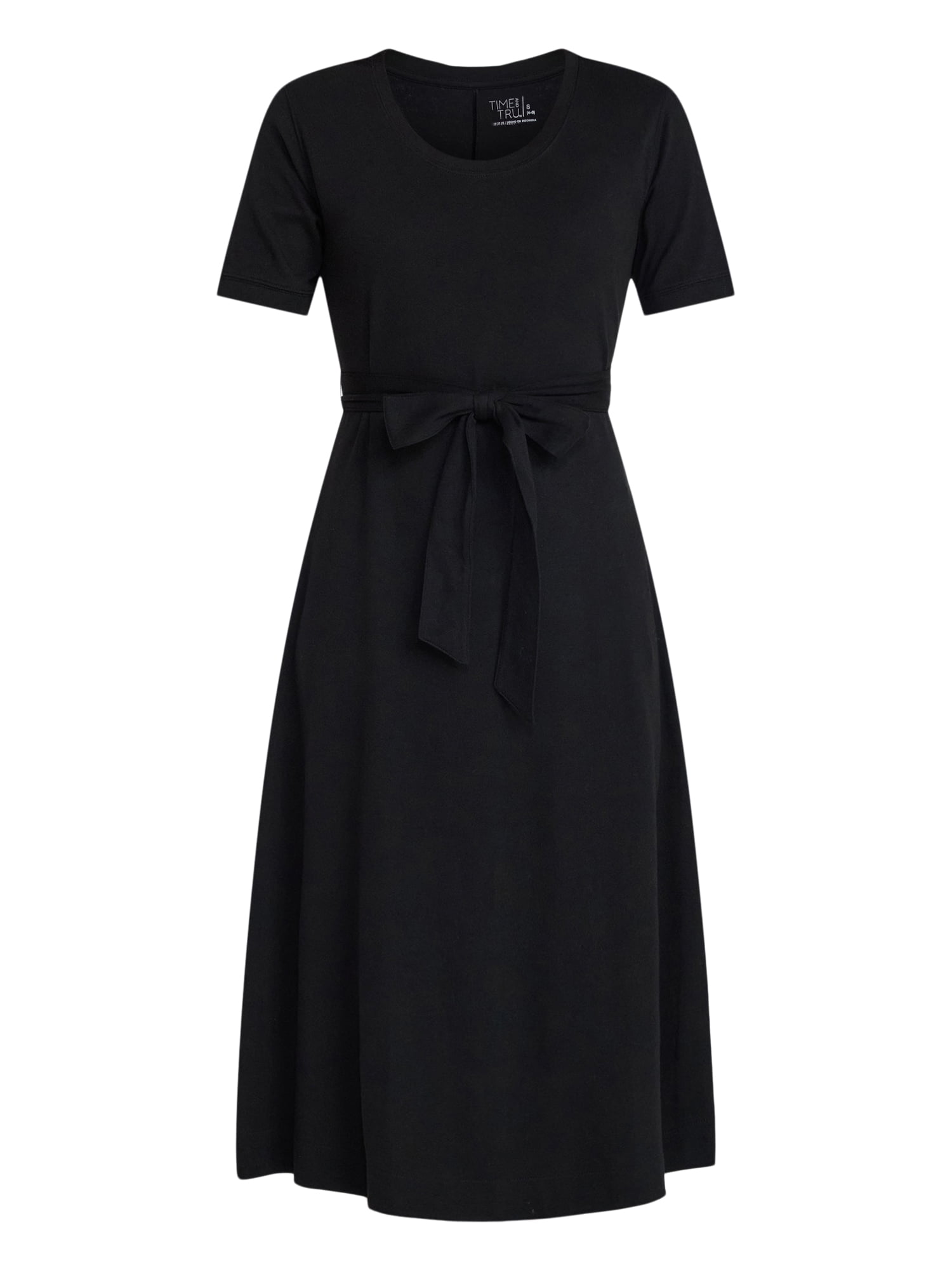Time and Tru Women's Cotton Tie Front Midi Dress with Short Sleeves, Sizes XS-XXXL