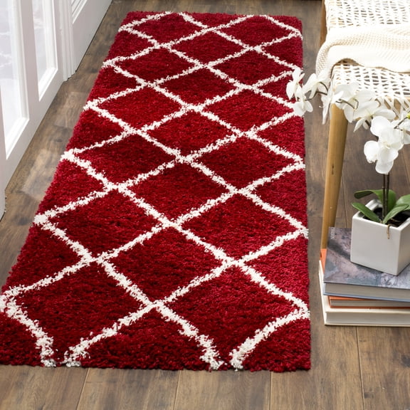 Safavieh Hudson Amias Geometric Shag Runner Rug, Red/Ivory, 2'3" x 14'