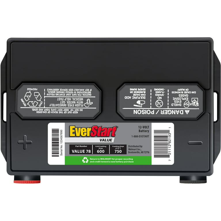 Everstart Value Lead Acid Automotive Battery, Group Size 78 12 Volt, 600 CCA, Size: VP-78, Black