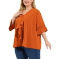 thumbnail image 6 of MODA NOVA Juniors Plus Size V Neck Smocked Sleeves Ruffled Front Solid Blouse, 6 of 7