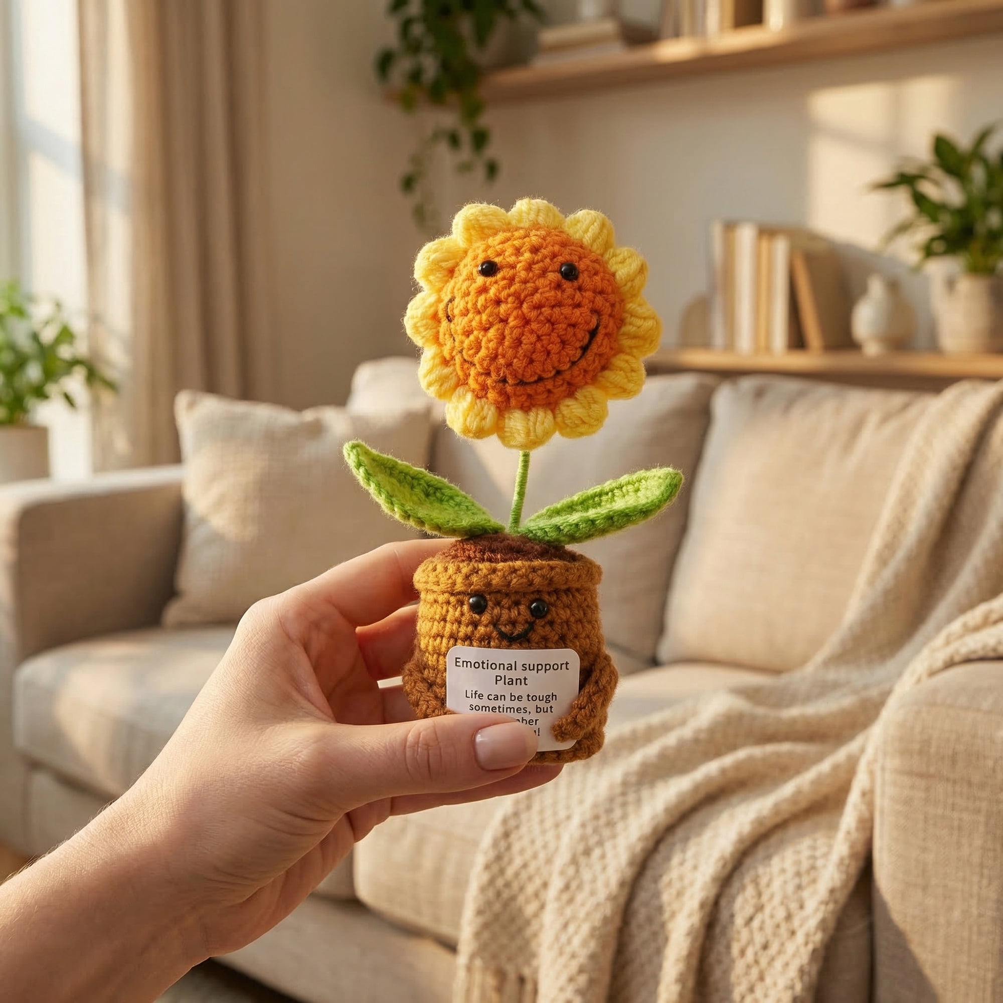 Unique Bargains 2Pcs Handmade Crochet Potted Plant Smiling Face Rainbow Sunflower 4.3 in