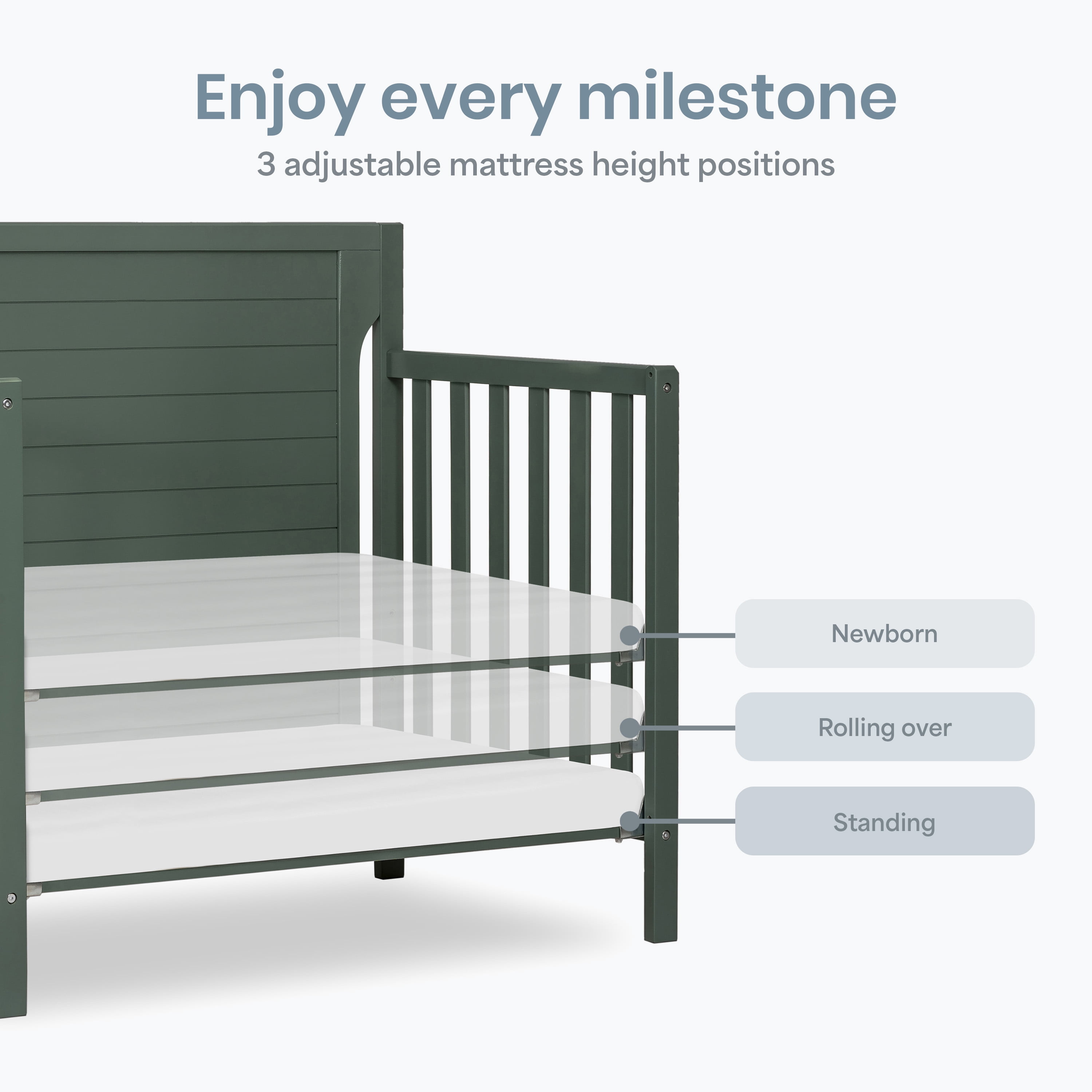 Dream On Me Bellport 4 in 1 Convertible Mini Crib In Green