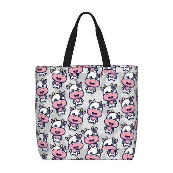Honeii Baby Cow Print Tote Bag, Reusable Grocery Shopping Bag,Shoulder Bag with Inner Pocket