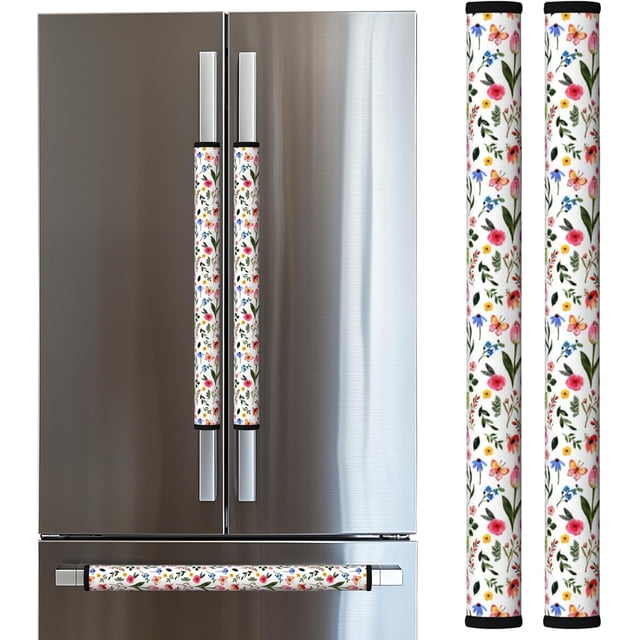 LORTURE Refrigerator Handle Covers, Fridge Handle Covers Set of 2, Refrigerator Door Handle Covers for Kitchen Decor, Door Handle Covers for Freezer, Oven and Dishwasher (Spring Flowers)
