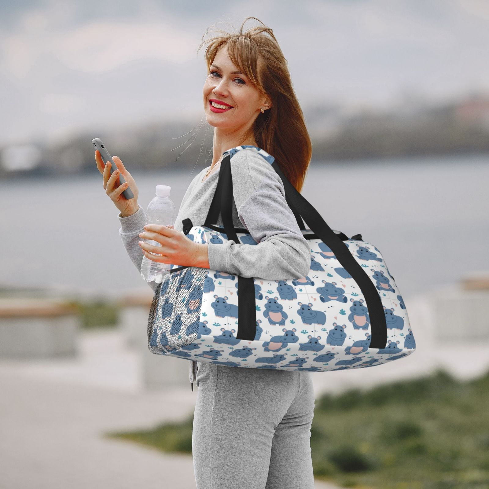 Horeoi Cute Hippos for Travel Duffle Bag with Adjustable Strap - Large Capacity Hand Carry for Gym Sports Outdoor