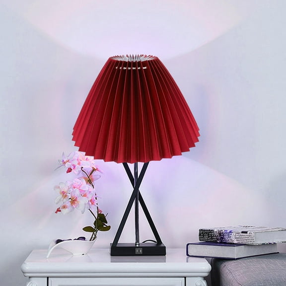 KAKOWELY 1Pack Iron and Cloth Red Pleated Lampshade for Bedroom and Living .00X24.00X16.00CM