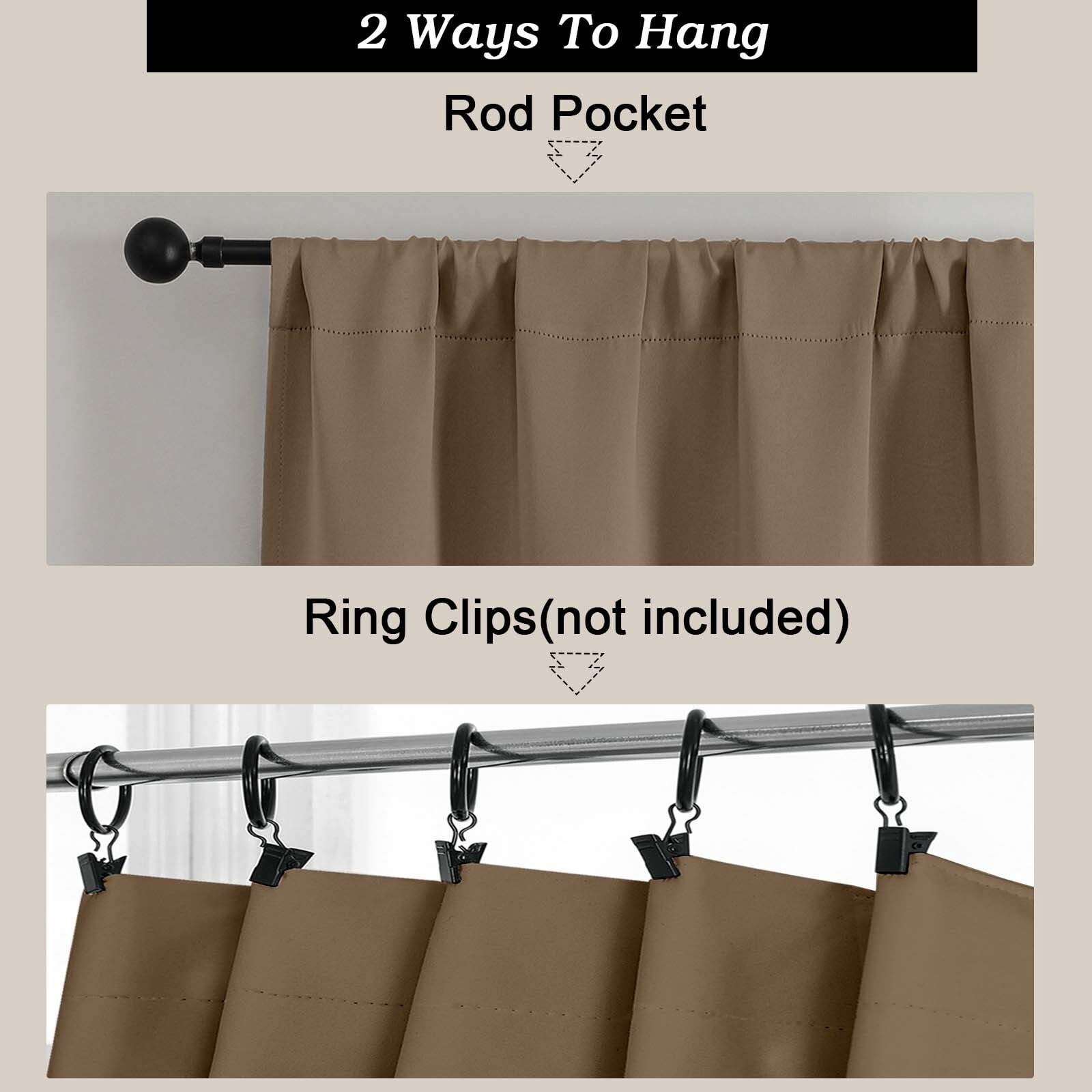Patin Brown Blackout Curtains for Bedroom 90 Inches Long 2 Pcs, Rod Pocket Room Darkening Window Curtains, Privacy Thermal Insulated Drapes for Living Room Dining Room, Each Panel 50" W x 90" L