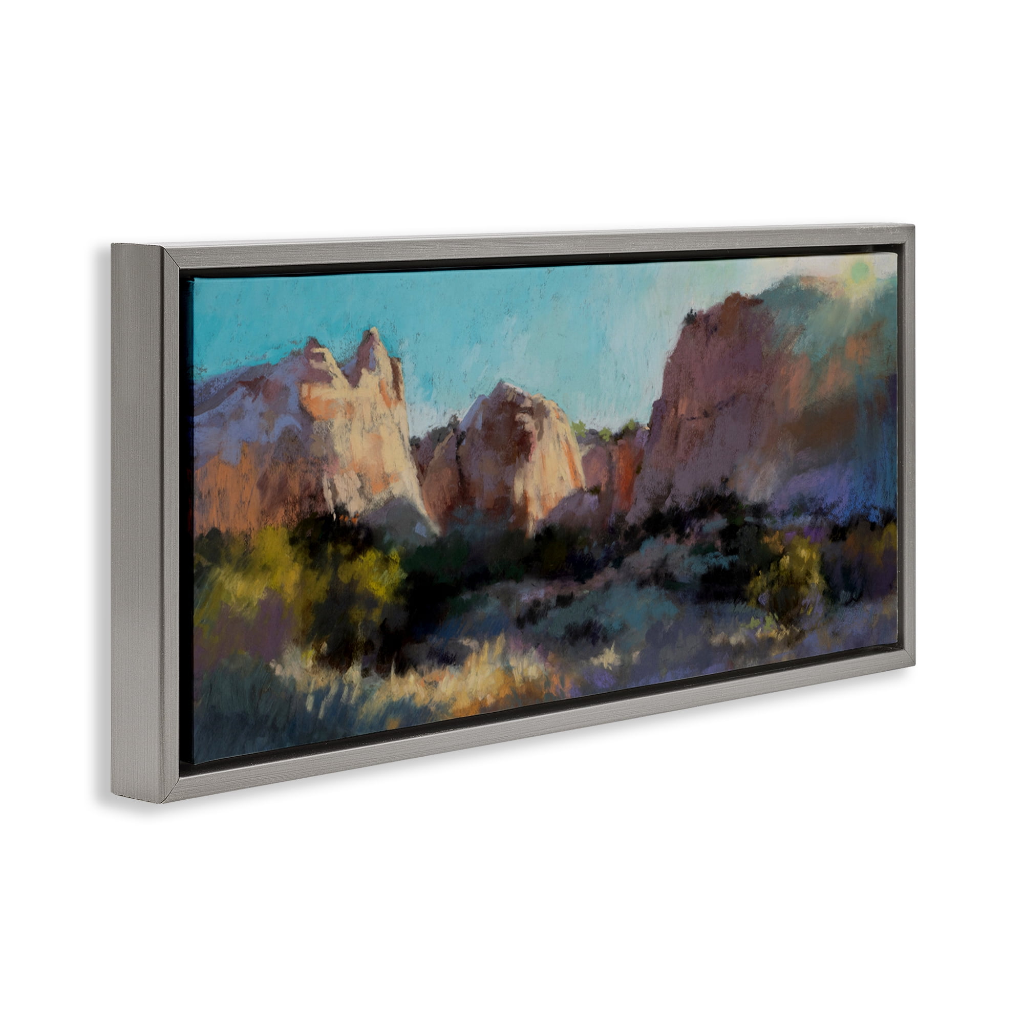 Stupell Industries Desert Cliffs Valley Landscape & Nature Painting Gray Floater Framed Canvas Art Print Wall Art, 25 x 11