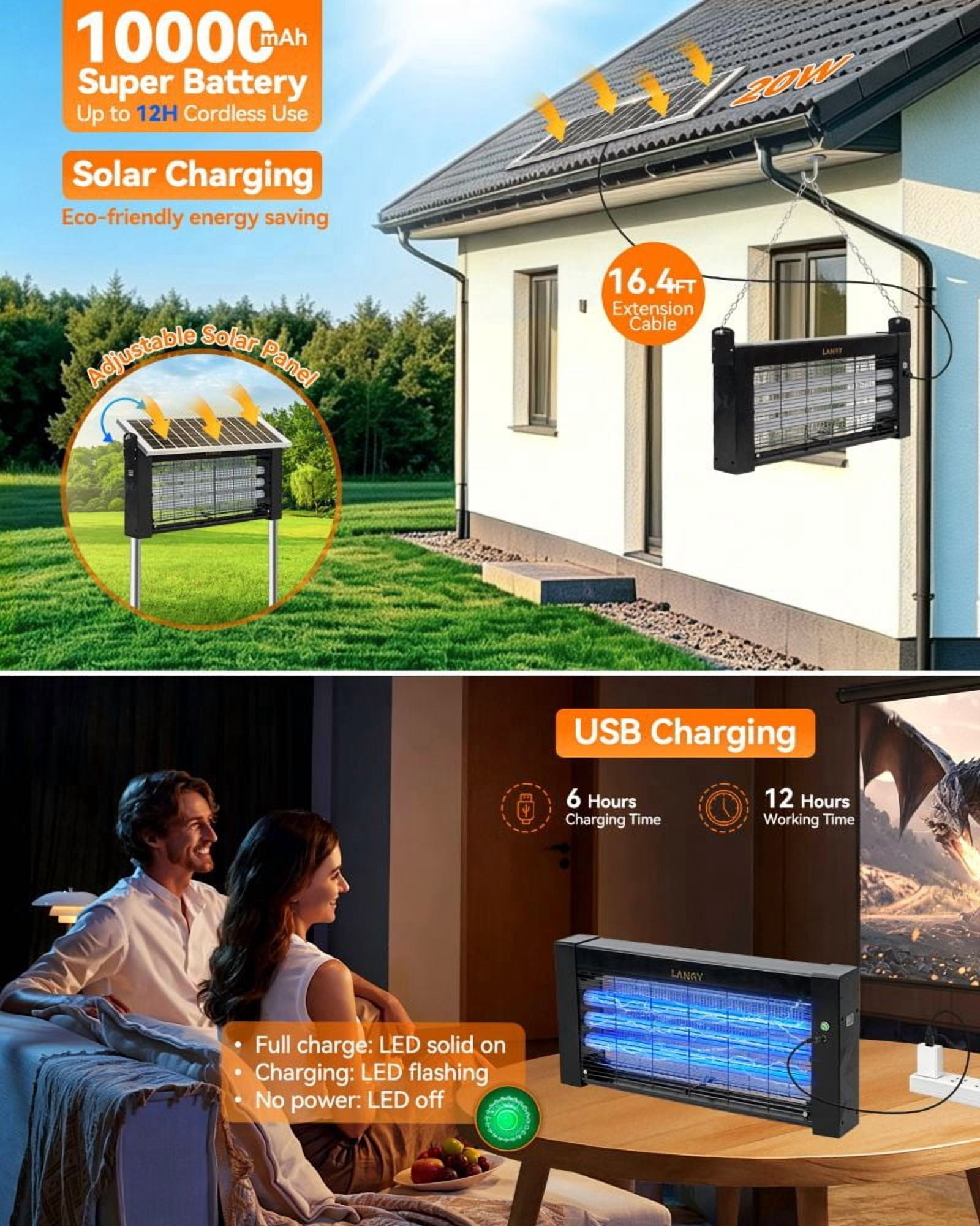 20W Solar Bug Zapper Outdoor - High Powered Electric Mosquito Killer & Insect Zapper, Waterproof Fly Light Trap for Garden, Patio, Camping