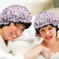 thumbnail image 6 of Shower Caps,Pioneer Flower Floral Print Pattern Waterproof Shower Cap for Women 4 Pieces,Double Reusable Hair Cover for Shower PEVA Elastic Stretch Hem, 6 of 7