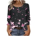 thumbnail image 2 of NJDVHB Blouses et Chemises à Manches 3/4 et Col Rond pour Femmes, T-shirt à Boutons Imprimé Mode pour Dames Manches 3/4 et Col Rond, 2 of 4