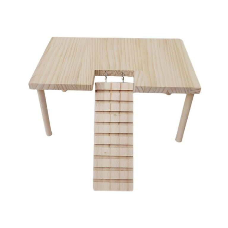 Small Animals Wooden Platform Durable Wooden Toys with Ladder Stable Cage Accessories Wood Desk Stand for Hamster Parrot Rat Gerbil Squirrel