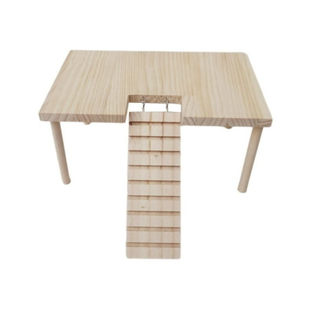 Small Animals Wooden Platform with Stairs, Wooden Toys Table, Durable, Stable with Pillars for Hamster, Parrot, Chinchilla, Birds Supplies 32cmx20.5cmx15.5cm