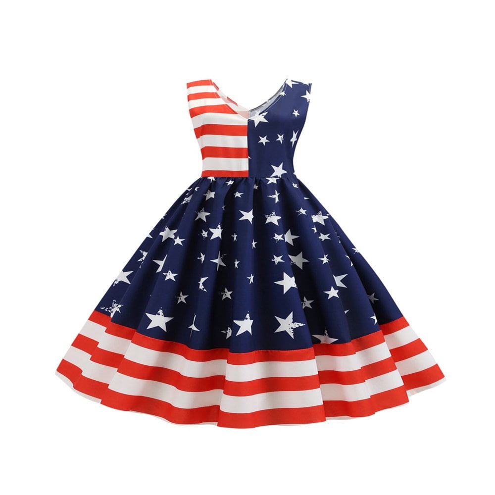 MesaSe Women American Flag Print Vintage Maxi Dress Sleeveless