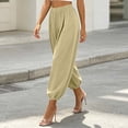 thumbnail image 3 of cocolona Womens Summer Casual Pleated Harem Pants Elastic Waist Straight Vacation Yoga Pants with Pockets, 3 of 5