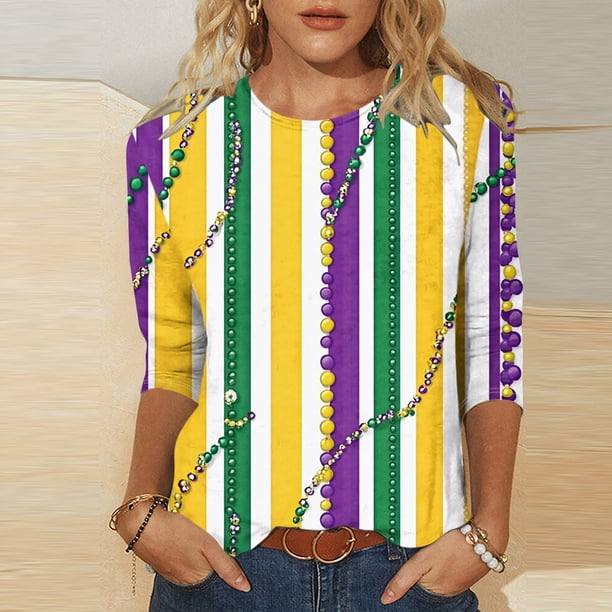 TaTaai Carnival Women's Casual Print Round Neck 3/4 Sleeve T-Shirt Loose Top Gift