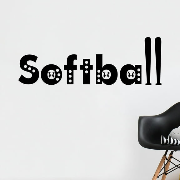 Softball Vinyl Lettering Wall Decal Sticker Sports Decals Decor Size: 10"H x 30"L - Color: Black