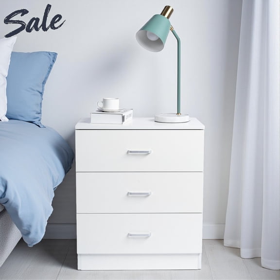 Tcbosik 25.98"H Nightstand with 3 Drawers, Wooden Bedside Table with Storage, for Bedroom/Apartment/Small Space, White