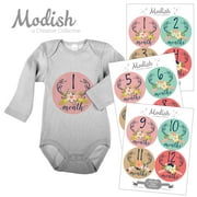 Monthly Baby Stickers, Girl, Floral Antlers, Deer, Antlers, Flowers, Woodland, Pink, Mint, Navy Blue, Brown, Baby Photo Prop, Baby Shower Gift, Baby Book Keepsake, Modish Labels