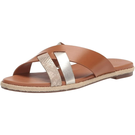 Cole Haan Womens Florens Slide Sandal 7 Pecan Leather/Metallic Shimmer