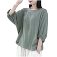 thumbnail image 2 of mfyjkho Tops Bohemios Para Mujer, Blusa Informal De Gran Tamaño Para Mujer, Color Liso, Cuello Redondo, Imitación De Lino Y Manga 3/4 Tops Para Hacer Ejercicio Para Mujer Xxxxl, 2 of 5