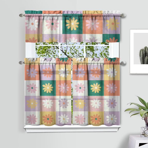 Vintage Wildflower Curtains 36 Inch - 3 Panel Rustic Farmhouse Kitchen Set with Blooming Botanicals, Boho Chic Rod Pocket Design for Country Style