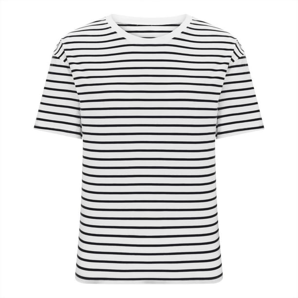 Camisetas de Manga Corta para las Mujeres Blusas Casuales Camiseta a Rayas Cuello Redondo, Blusas de Manga Corta para las Mujeres