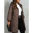 thumbnail image 3 of Hueook Coat for Women Quilted Hooded Long Sleeve Zip Up Mid Length Casual Winter Jacket Coffee 5X, 3 of 8