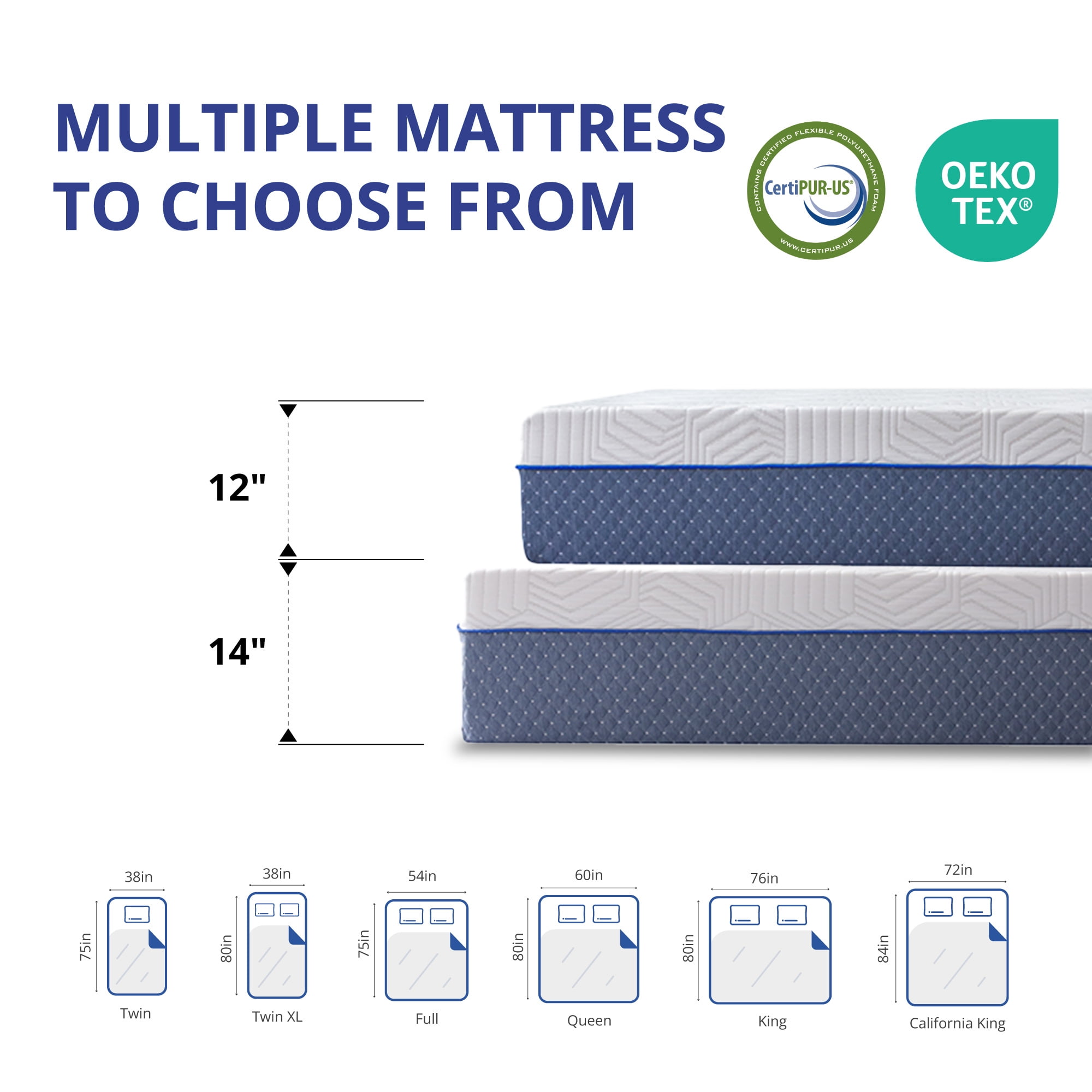 Arctus 12" Medium Firm Memory Foam Mattress, Full Size Memory Foam Mattress in a Box