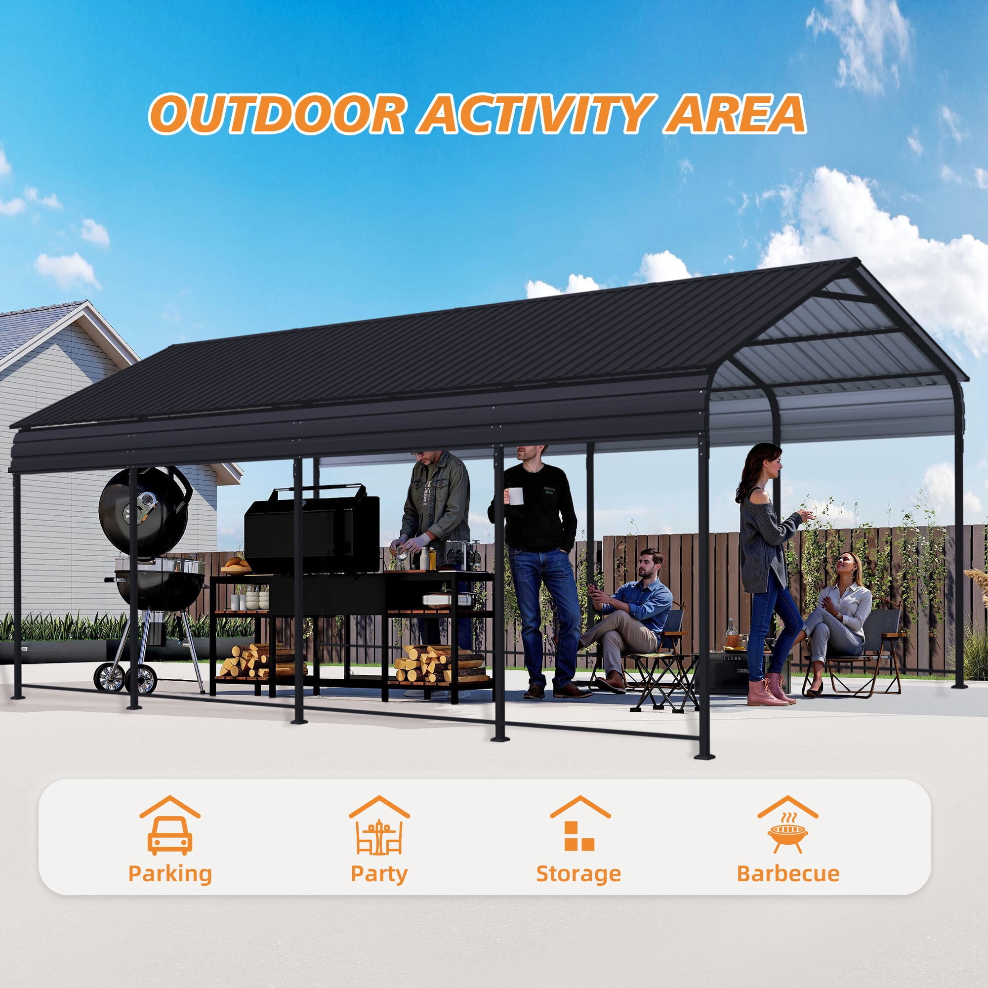 Residential Carports, 12x20 FT Heavy Duty Metal Carport With Galvanized Steel Roof With Enhanced Base Outdoor Car Port Shelter for Cars, Trucks and Boats, Anthracite Outdoor Carports