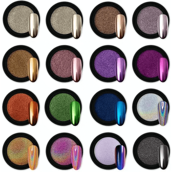Polvo Para Uñas 16pcs Camaleón Holográfico Espejo Metálico Malubero Malu2169