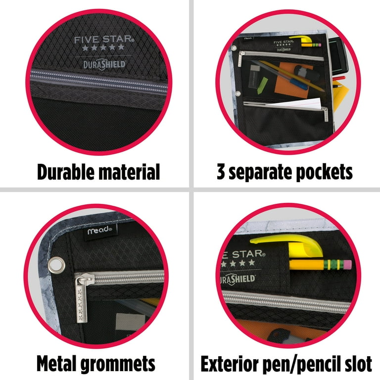 Five Star DuraShield Antimicrobial Flat Pencil Pouch, Black