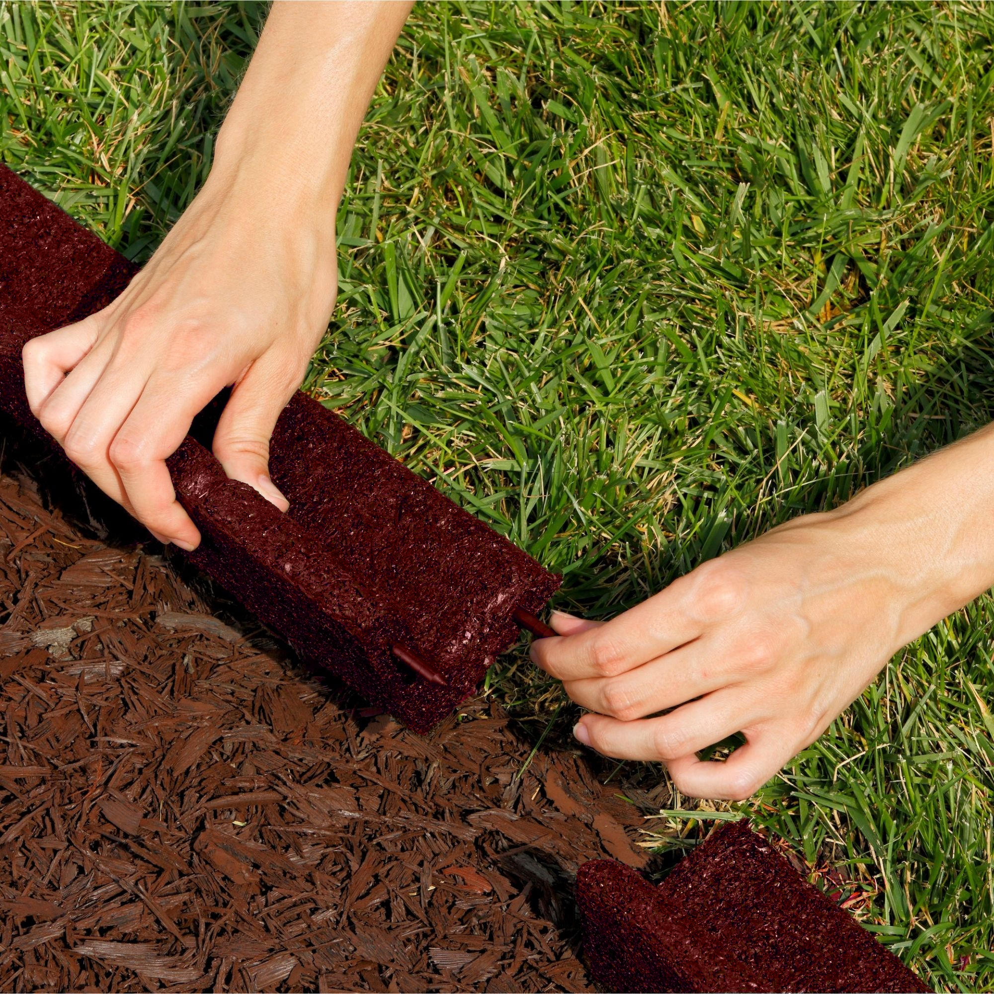 GroundSmart Roman Brick Landscape Edging, 4' Red Rubber Garden Edging Border, 6 pack