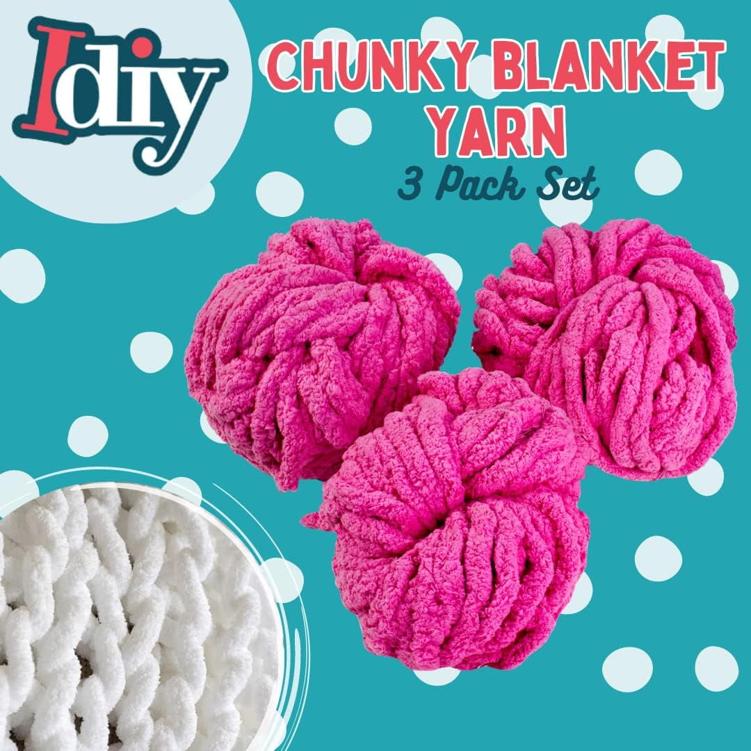 Chunky Yarn 3 Pack (24 Yards Each Skein) - Tie Dye Fluffy Chenille Yarn Perfect for Soft Throw and Baby Blankets, Arm Knitting, Crocheting and Crafts and Projects