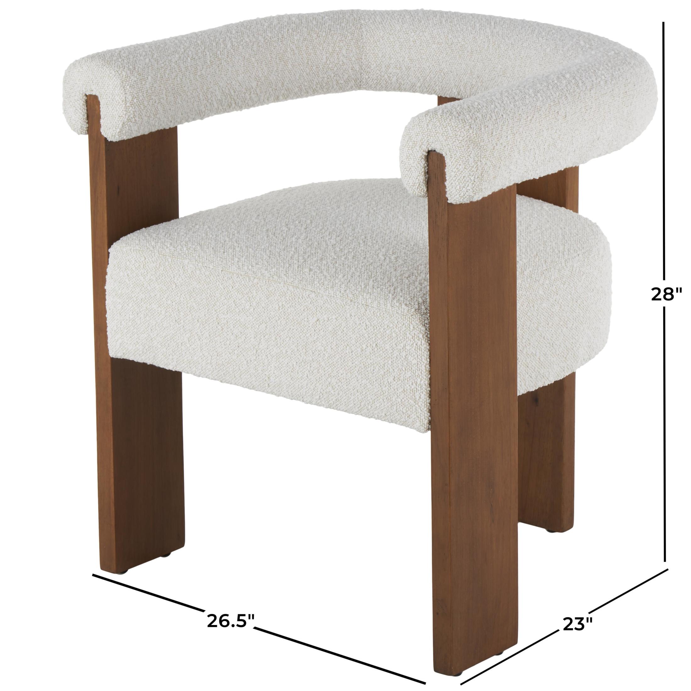 DecMode Polyester Curved Back Mid Century Modern Round Boucle Lounge Chair with Brown Wood Frame, Cream