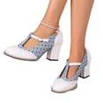 thumbnail image 4 of Willtoo Womens Mary Jane Block Heel Pumps Polka Dot Vintage Non Slip Walking Shoes Round Toe Mid Heel Casual Shoes, 4 of 6