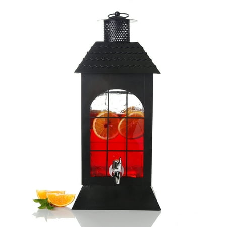 Large Metal Tubs For Drinks Gibson Home Peoria Glass Drink Dispenser with Black House Shape Metal Rack, 1.32 Gallons, Glass ()