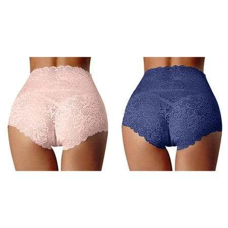 (2-Packs)High Waist Underwear Cotton for Women Combo Women s Thin Hollow Lace Ladies Cotton Underwear Panties Ladies Panties Pure Cotton Crotch Large Size Belly Briefs