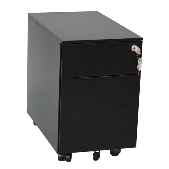 We're It 2-Drawer Mobile Filing Cabinet with Lock & Wheels - 11.8" Slim Under Desk File Storage for Letter/Legal Documents, Black Metal Office Cabinet