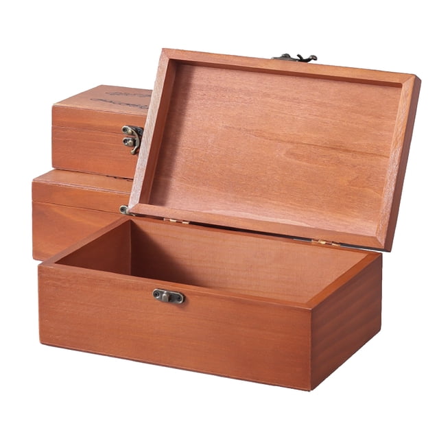 Wooden Storage Box, DIY Decorative Memory Box with Hinged Lid Vintage Keepsake Boxes for Jewelry Crafts Art Hobbies